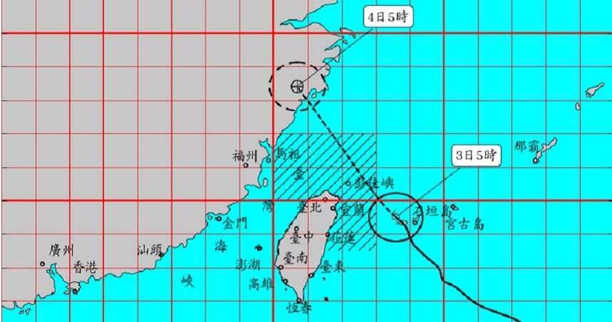 輕度颱風哈格比預計行進路線。（圖／中央氣象局）