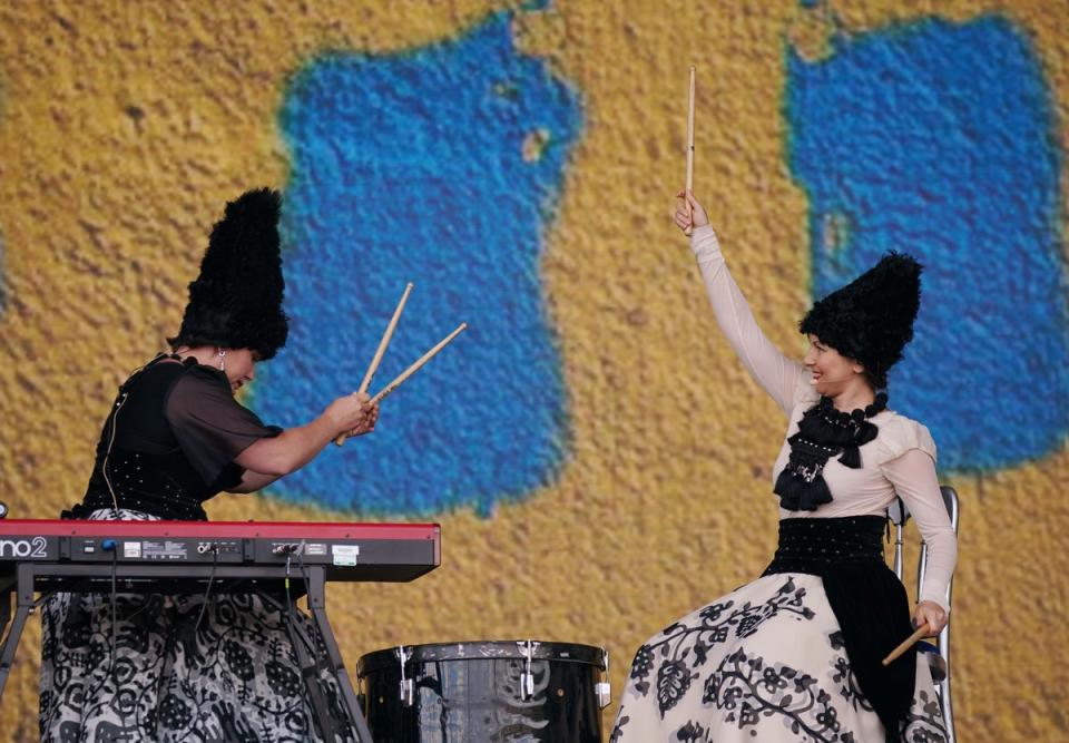 Ukrainian folk quartet DakhaBrakha on the Pyramid Stage on Sunday (Yui Mok/PA) (PA Wire)