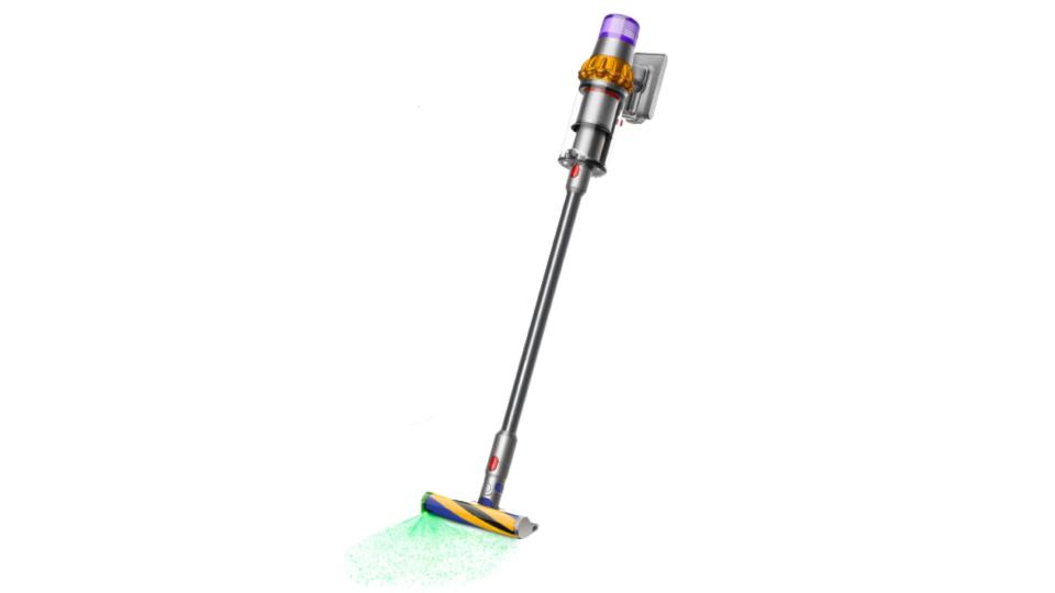 A Dyson v15 Detect vacuum on a white backrground