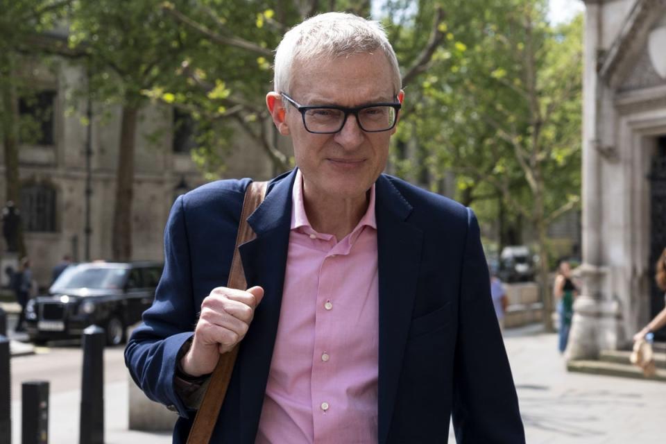Jeremy Vine arrives at the Royal Courts of Justice in London for the first hearing in the libel claim brought by himself against Joey Barton (PA)