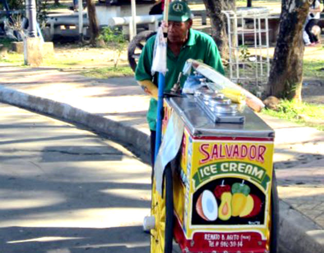 Dirty ice cream, in Quezon Memorial Circle, Quezon city<br><br> The guys who sell this inappropriately named ice cream are such mainstays in Filipino culture that they’ve earned themselves a generic handle: Mamang sorbetero. The best thing about having a cone of dirty ice cream in the Memorial Circle are the trees all around. You can sit in the shade of one while enjoying your sugar rush.<br>(Photo from slouchingsomewhere.wordpress.com)
