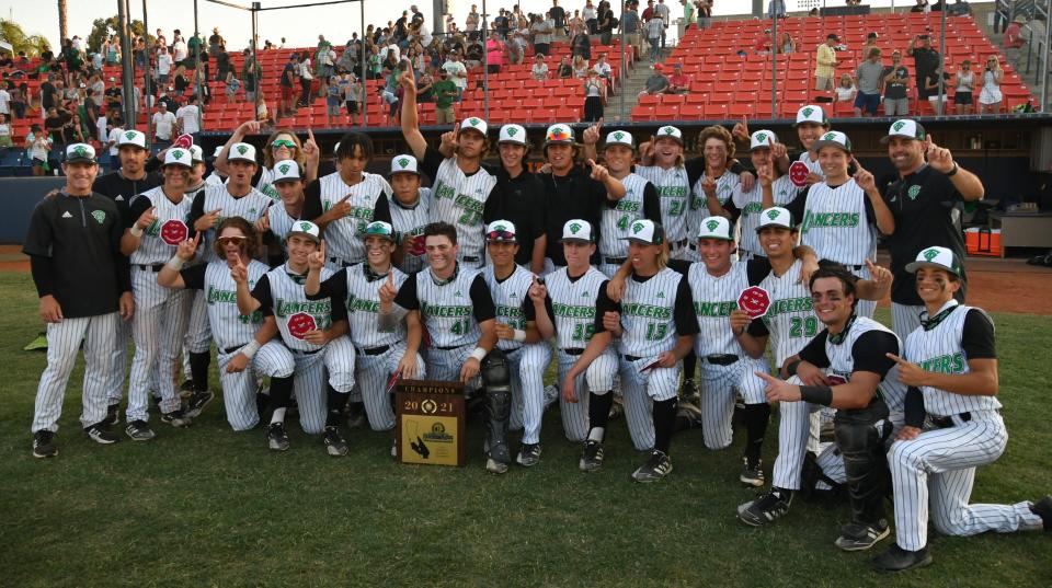 Thousand Oaks poses for a team photo after winning the CIF-SS Division 2 baseball title.