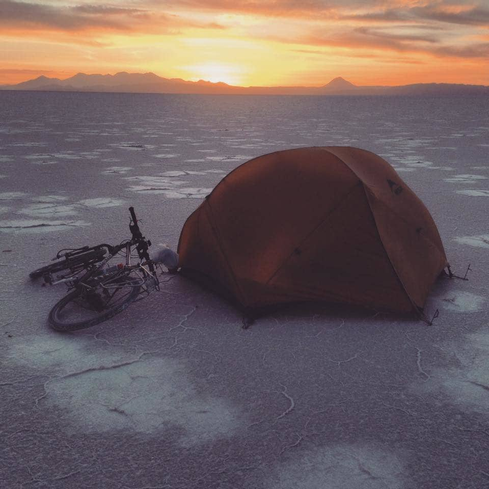 Camping on the salt flats of Bolivia