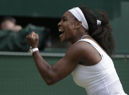 Serena Williams celebrates winning her singles match against Victoria Azarenka. (AP)