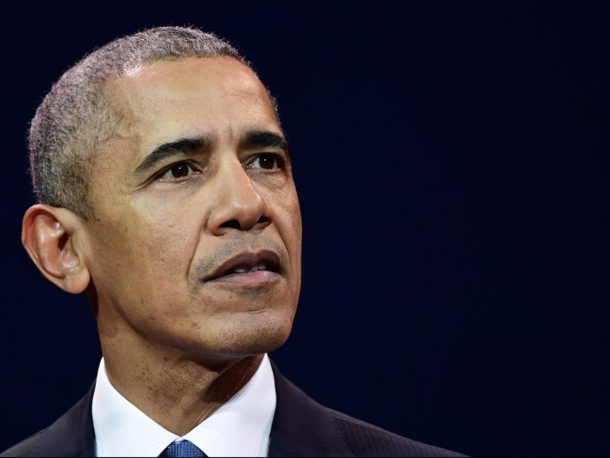 Former US President Barack Obama speaks at an innovative communications conference organised by Les Napoleons network group (AFP via Getty Images)