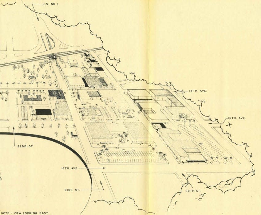 In a 1953 master plan for the city of Vero Beach, George W. Simons Jr. proposed that 21th Street go under the railroad tracks and U.S. 1.