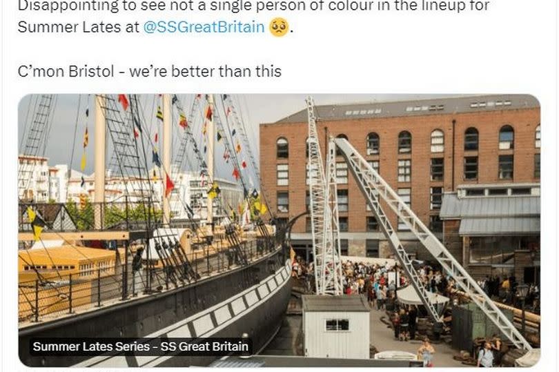 The SS Great Britain hosts 'Summer Lates', a series of Thursday evening concerts on the dockside next to the iconic ship - Bristol's late night economy adviser Carly Heath criticised the diversity of the line-up