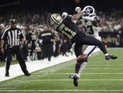 FILE - In this Jan. 20, 2019 file photo, Los Angeles Rams defensive back Nickell Robey-Coleman (23) breaks up a pass intended for New Orleans Saints wide receiver Tommylee Lewis (11) late in the second half of the NFC championship NFL football game in New Orleans. The Rams won 26-23. (AP Photo/Gerald Herbert, File)