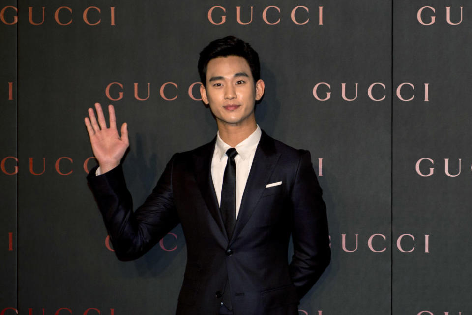 BEIJING, CHINA - APRIL 08: (CHINA OUT) South Korean actor Kim Soo Hyun attends Gucci New Flag Ship Store opening on April 8, 2014 in Beijing, China. (Photo by Visual China Group via Getty Images/Visual China Group via Getty Images)