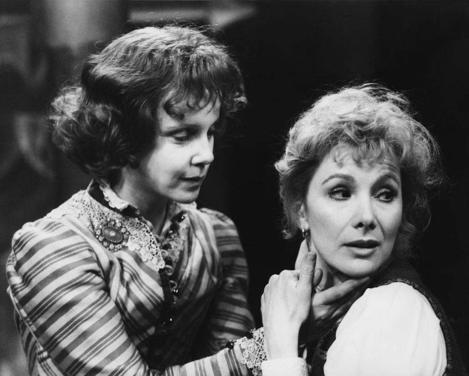 Georgina Hale (left) and Susan Hampshire during rehearsals for 'The Tribades', from the play 'The Night of the Tribades' by Per Olov Enquist, at the Hampstead Theatre in London, May 10, 1978 (Getty Images)