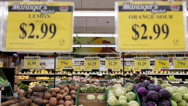 PHOTO: Price tags are displayed at a supermarket in New York City, Dec. 14, 2022. (Yuki Iwamura/AFP via Getty Images)