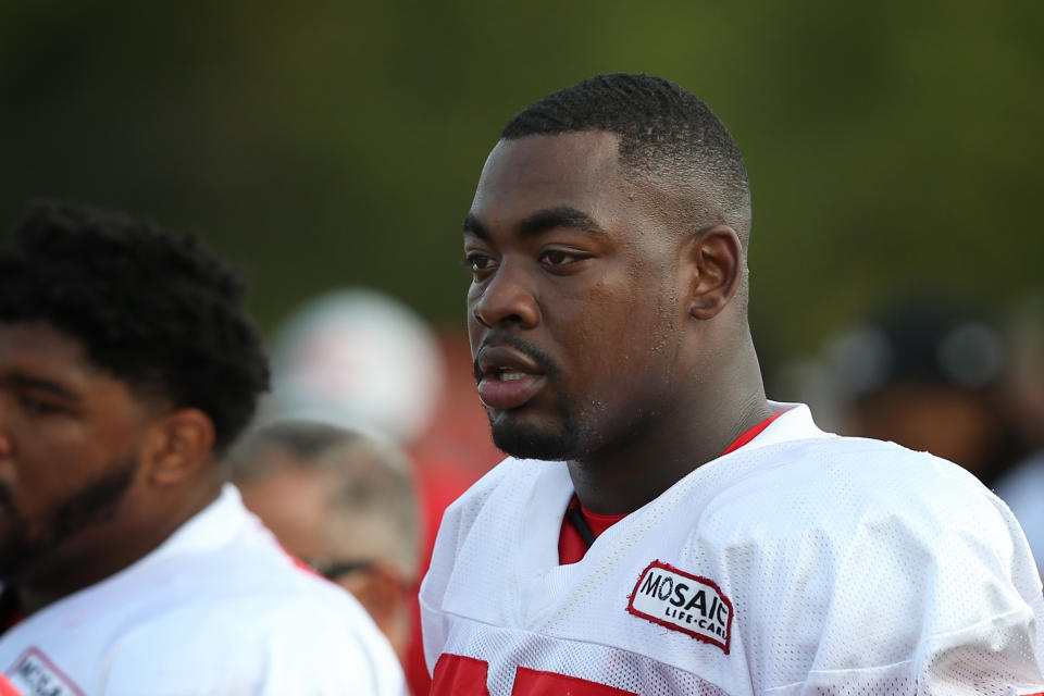 Chris Jones has reported to Chiefs camp despite seeking a new deal. (Getty)