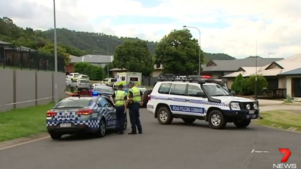 Police attend the scene at Gordonvale, south of Cairns. Photo: 7News