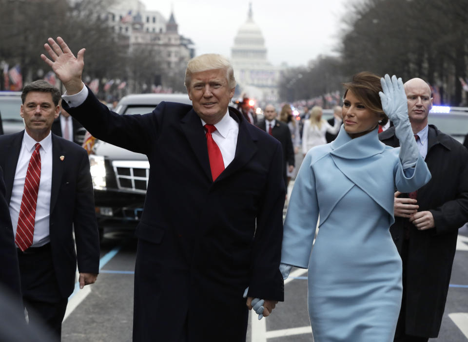 Donald Trump and Melania Trump during the inauguration parade (AP Images)