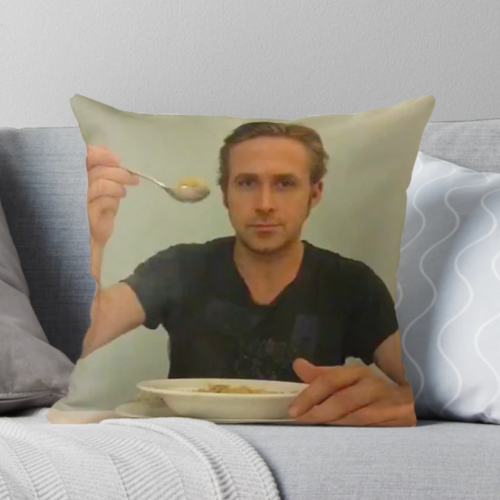 pillow with picture of ryan gosling eating cereal