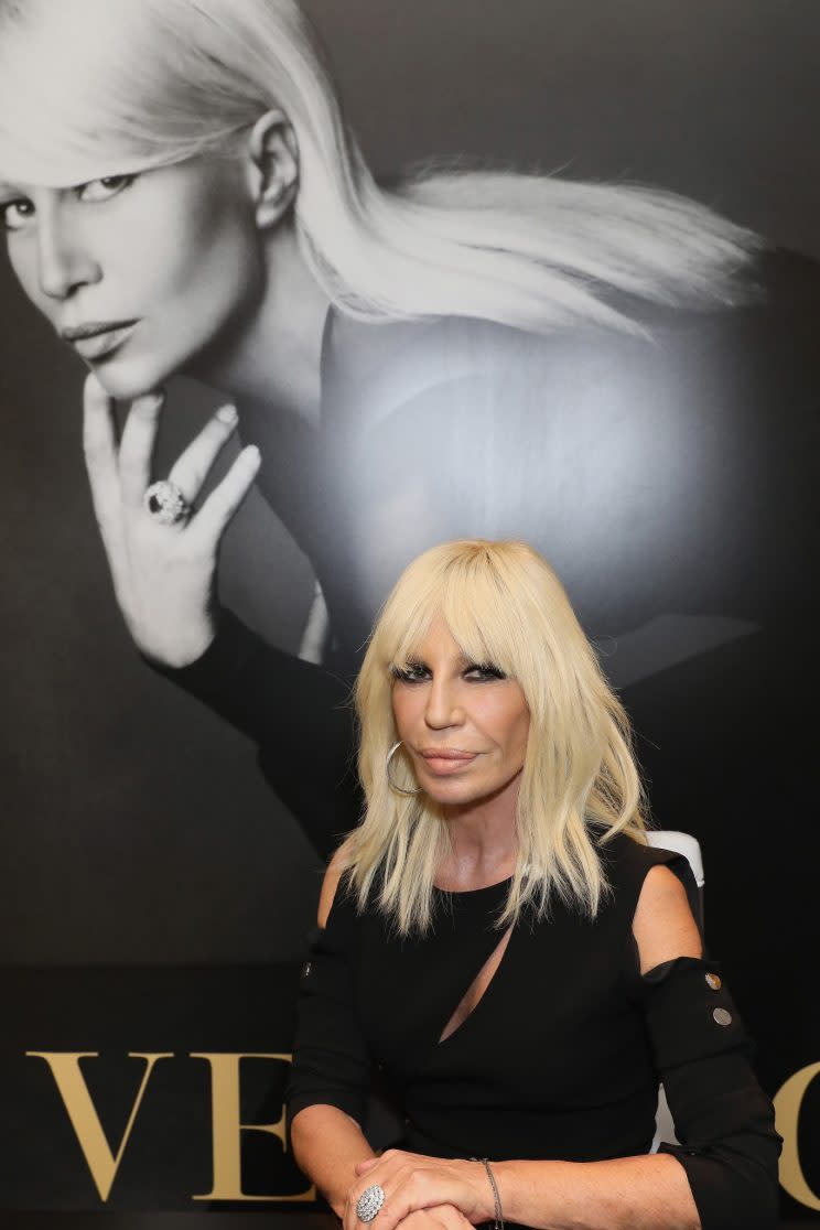 Donatella Versace attends her book signing at Harrod's. (Photo: Getty Images)