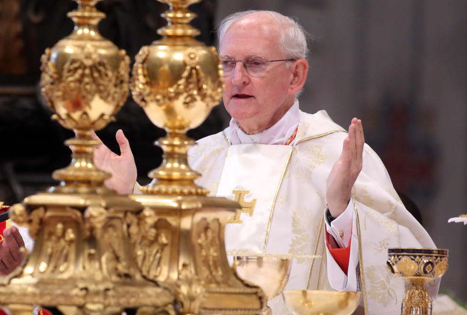 Archpriest of St. Paul Outside-the-Walls Basilica in Rome  Age: 63  Born: Oct. 20, 1949 in Milwaukee  Education: St. Francis Seminary (St. Francis, Wis.), Pontifical Gregorian University and Pontifical Ecclesiastical Academy (Rome)  Ordained a priest: 1975 in Rome  Posts held: prefect of Prefecture of the Papal Household (1998-2012); archpriest of St. Paul Outside-the-Walls Basilica (2012-present)  Elevated to cardinal: 2012 by Pope Benedict XVI   VATICAN CITY, VATICAN - NOVEMBER 25:  Newly appointed cardinal James M. Harvey attends a mass held by Pope Benedict XVI at the St. Peter's Basilica on November 25, 2012 in Vatican City, Vatican. The Pontiff installed six new cardinals during his fifth concistory, who will be responsible for choosing his sucessor.  (Photo by Franco Origlia/Getty Images)