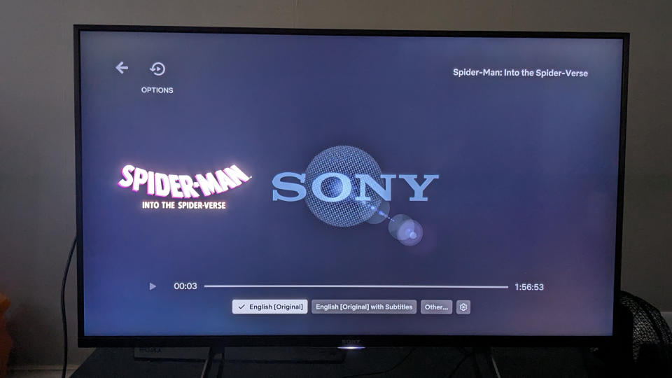 Netflix on a Sony TV in a dark room 