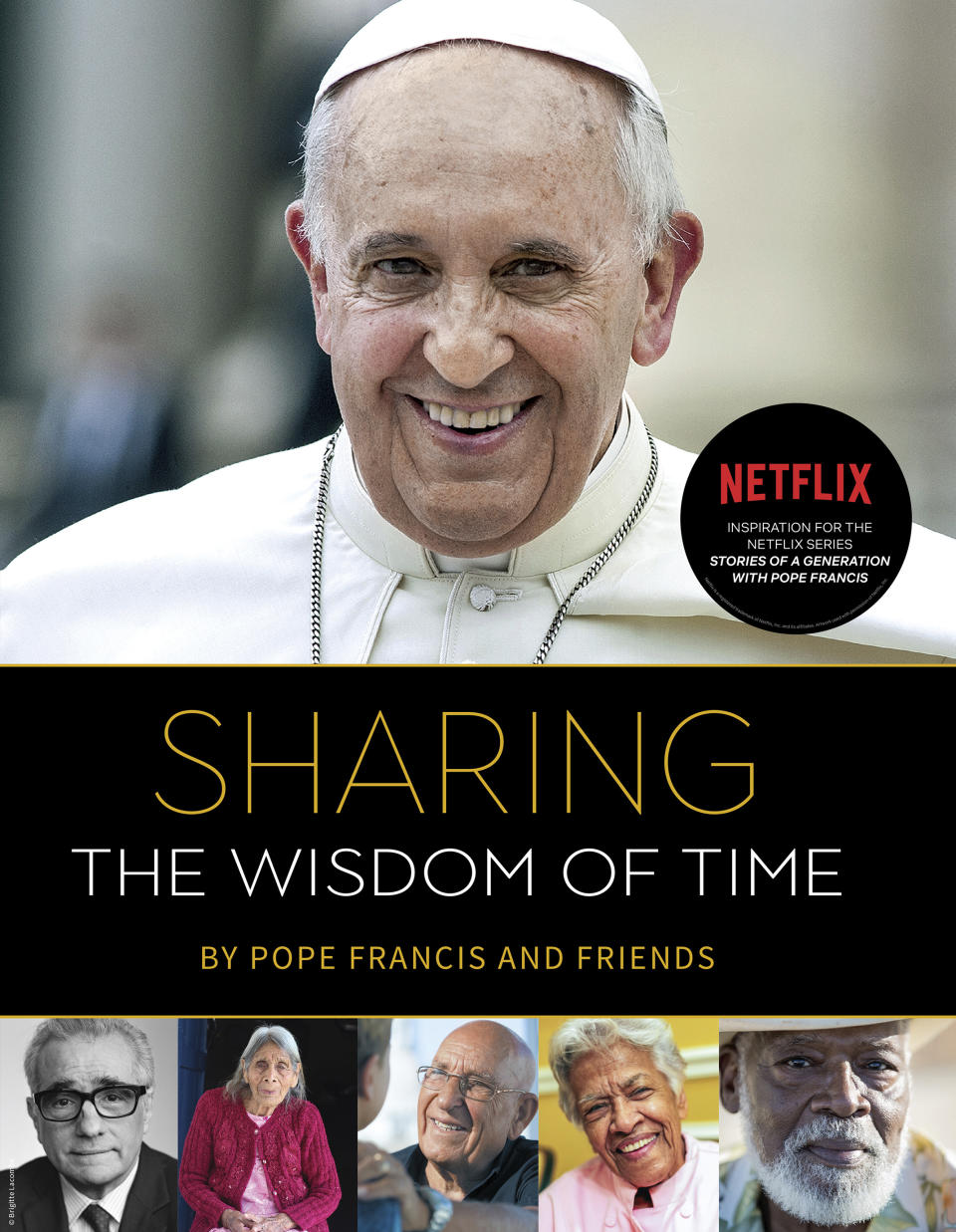 This photo shows the book cover for “Sharing the Wisdom of Time” by Pope Francis and friends. (Loyola Press via AP)