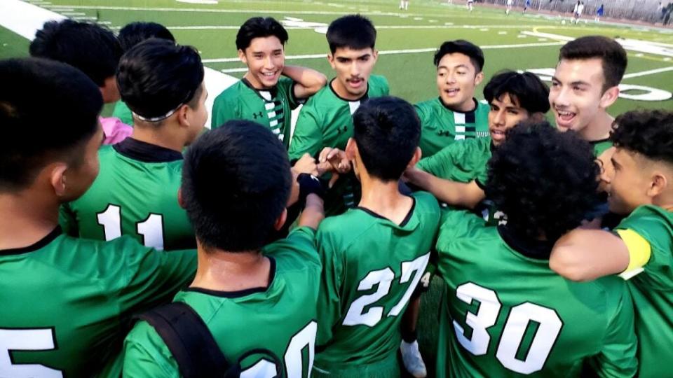 Bryan Solis and Juan Villalvazo each scored a hat trick as the Victor Valley boys soccer team blanked AAE 9-0 at home Monday afternoon.