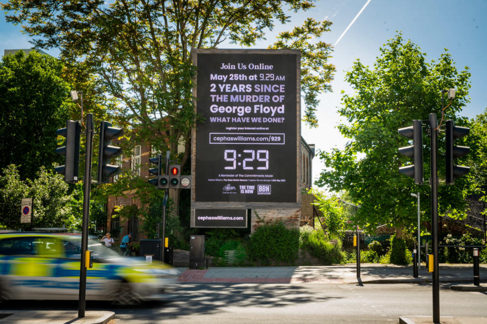 929 billboard in Lambeth, London, marking the two year anniversary of George Floyd's death.