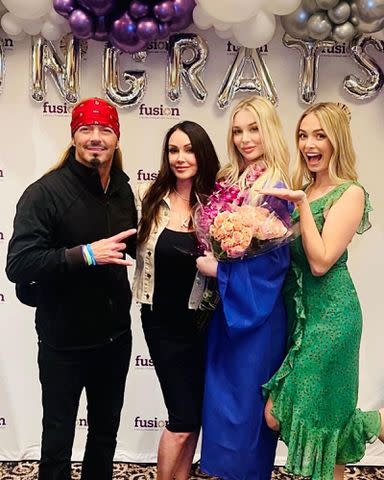 <p>Bret Michaels Instagram</p> Bret Michaels and his partner Kristi Gibson with their daughters Raine and Jorja