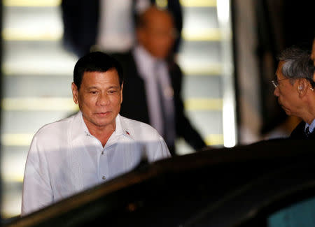 Philippine President Rodrigo Duterte arrives at Haneda international airport in Tokyo, Japan October 25, 2016. REUTERS/Issei Kato