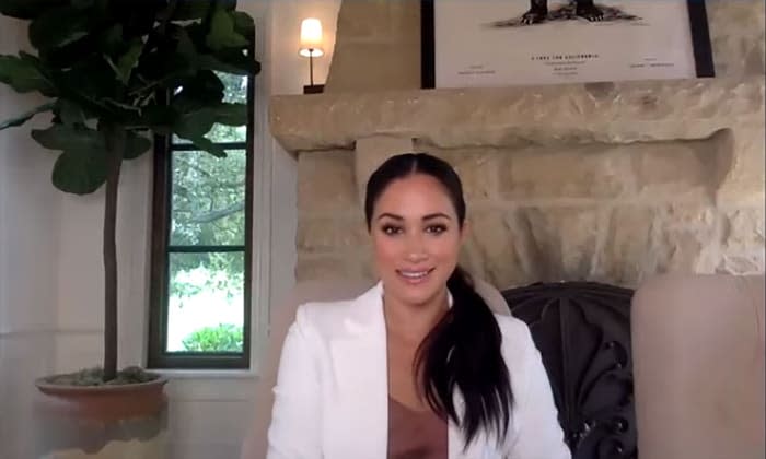 meghan markle in blazer in home office