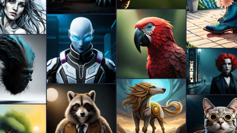  Examples of AI art on the BlueWIllow homepage. 