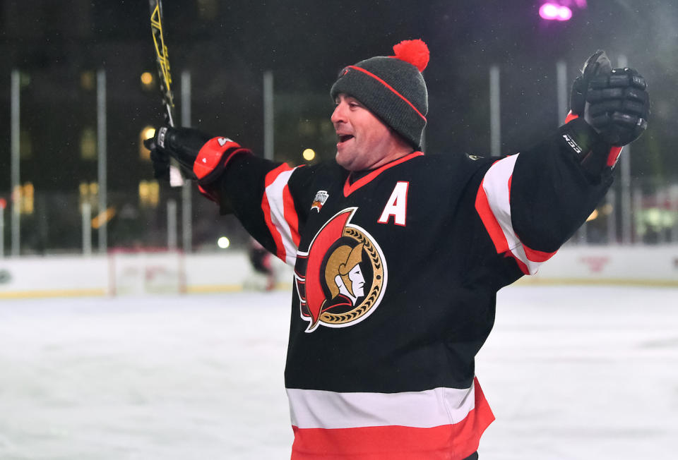 The Ottawa Senators will retire Chris Phillips' No. 4 in February 2020 prior to a game against the Buffalo Sabres. (Minas Panagiotakis/NHLI via Getty Images)