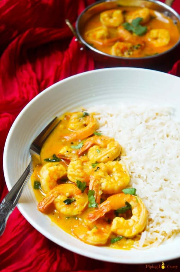 <p><a href="https://pipingpotcurry.com/coconut-shrimp-curry-pressure-cooker/" rel="nofollow noopener" target="_blank" data-ylk="slk:Piping Pot Curry;elm:context_link;itc:0;sec:content-canvas" class="link ">Piping Pot Curry</a></p><p>Delicious and easy Coconut Shrimp Curry made in the Pressure Cooker in just 20 minutes. This is a simple Indian shrimp curry made with ginger, garlic, onions and tomatoes, along with flavorful spices, and finished with coconut milk.</p><p><strong>Get the recipe: <a href="https://pipingpotcurry.com/coconut-shrimp-curry-pressure-cooker/" rel="nofollow noopener" target="_blank" data-ylk="slk:Coconut Shrimp Curry;elm:context_link;itc:0;sec:content-canvas" class="link ">Coconut Shrimp Curry</a></strong></p>