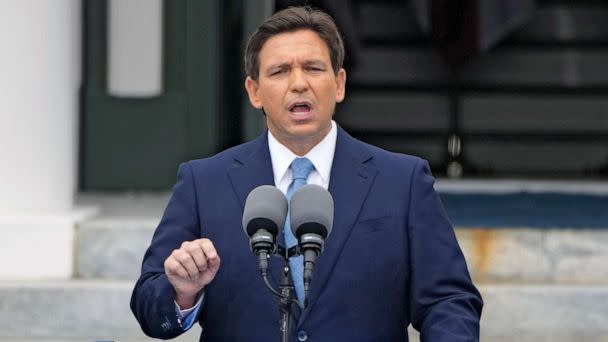 PHOTO: Florida Gov. Ron DeSantis speaks after being sworn in to begin his second term during an inauguration ceremony outside the Old Capitol, Jan. 3, 2023, in Tallahassee, Fla. (Lynne Sladky/AP, File)