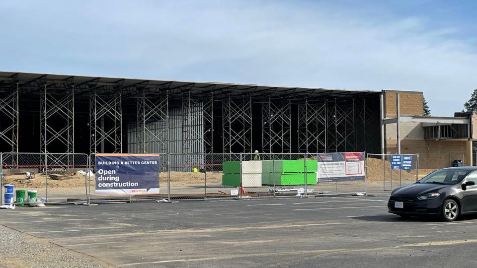 Green-colored panels waiting to be installed for what will be an Amazon Fresh location at the former Shaw's Supermarkets at Watertower Plaza in Leominster.