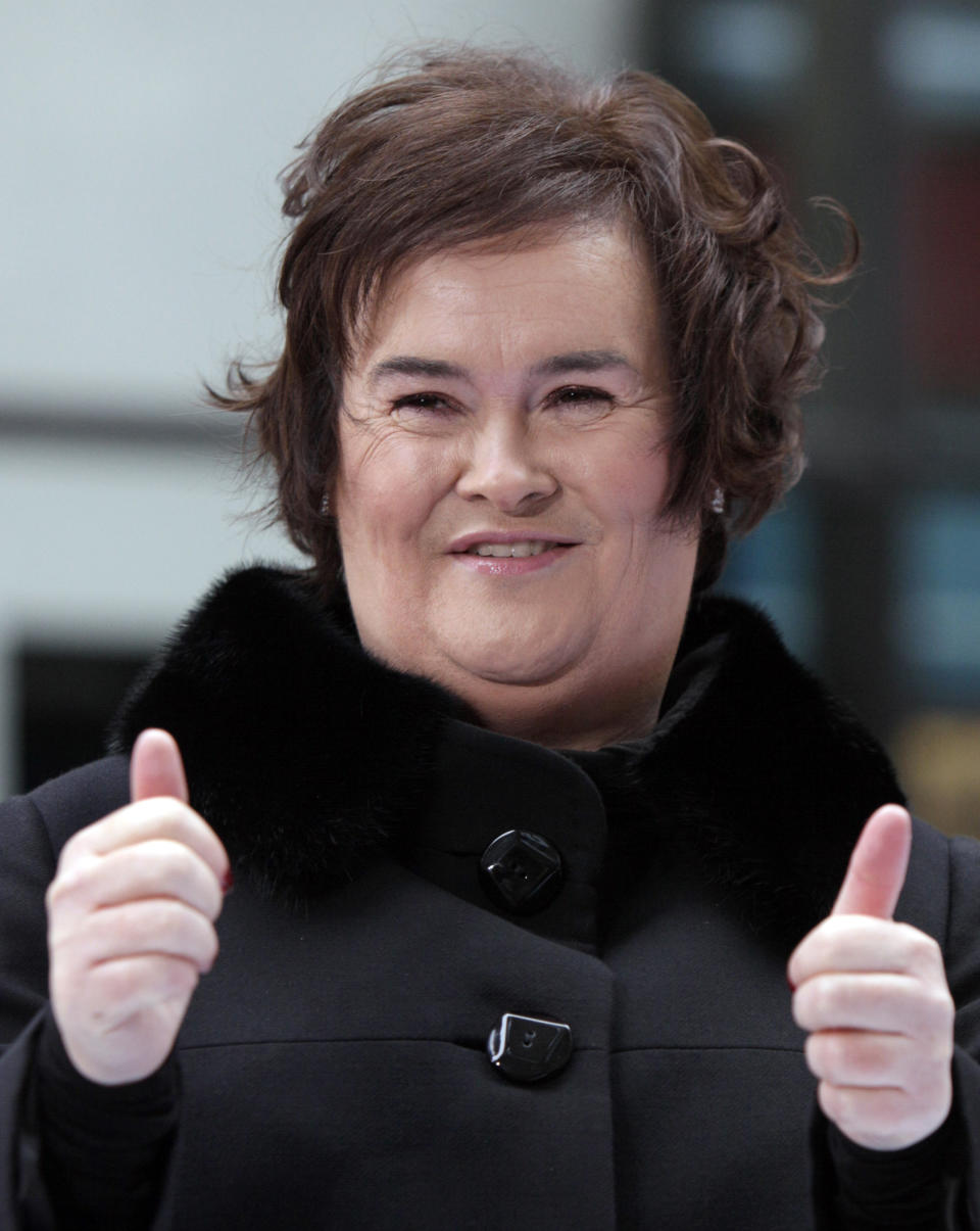 FILE - Susan Boyle appears on the NBC "Today" television program in New York in this Nov. 23, 2009 file photo. She has sold millions of records, received an honorary doctorate, sung for Pope Benedict XVI and performed in Las Vegas. A stage musical about her life has played to enthusiastic crowds across Britain and is headed for Australia, and in November 2012 she releases her fourth album, "Standing Ovation." (AP Photo/Richard Drew, File)