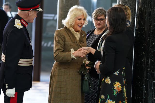 <p>ANDREW MILLIGAN/POOL/AFP via Getty Images</p> Queen Camilla at Aberdeen Art Gallery on Jan. 18.