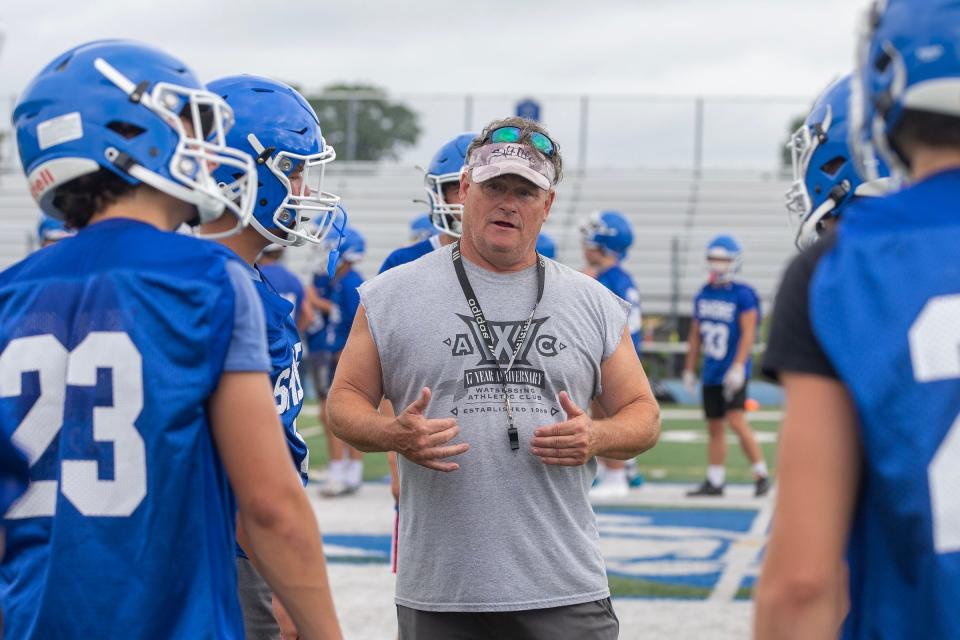Mark Costantino, shown during a preseason practice on Aug. 8, has resigned as Shore Regional's head coach after 32 seasons.