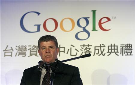 Google's vice president of data centres Joe Kava gives a speech during the opening ceremony of the Google data centre in Changhua Coastal Industrial Park, central Taiwan, December 11, 2013. Google Inc. said on Wednesday it will double its planned investment to $600 million for its data centre in Taiwan to cater to the world's fastest growing technology consumer markets. REUTERS/Pichi Chuang