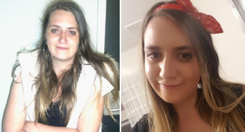 Two photos of Courtney Herron side by side before her death. 