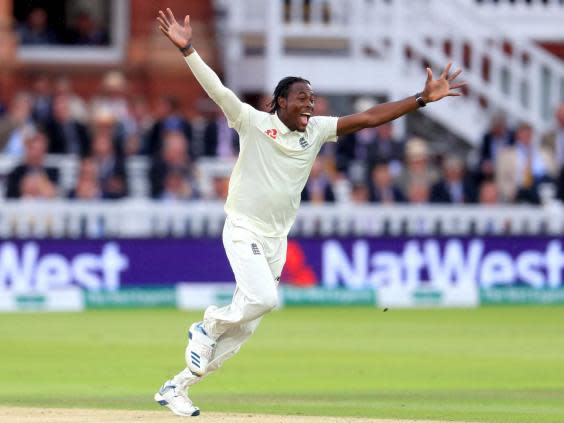 Jofra Archer celebrates taking the wicket of Cameron Bancroft (PA)