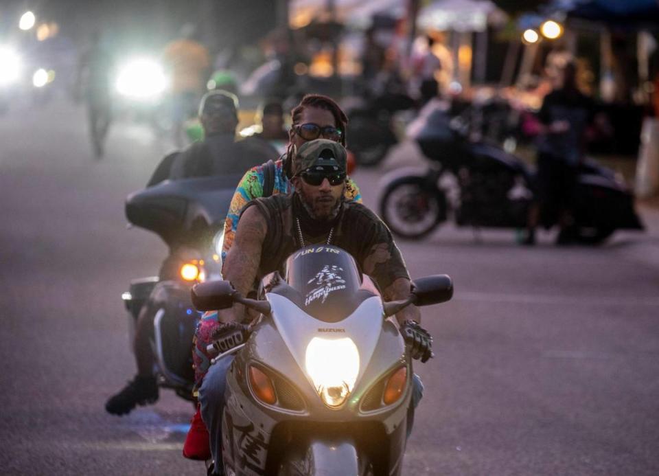 The Atlantic Beach Bike Festival, aka “Black Bike Week,” returned on Friday after being canceled the last two years due to COVID-19. The event got off to a slow start in Atlantic Beach due to rain but parties were held in covered parking garages around North Myrtle Beach and as the rain cleared, the bikers returned. May 27, 2022.