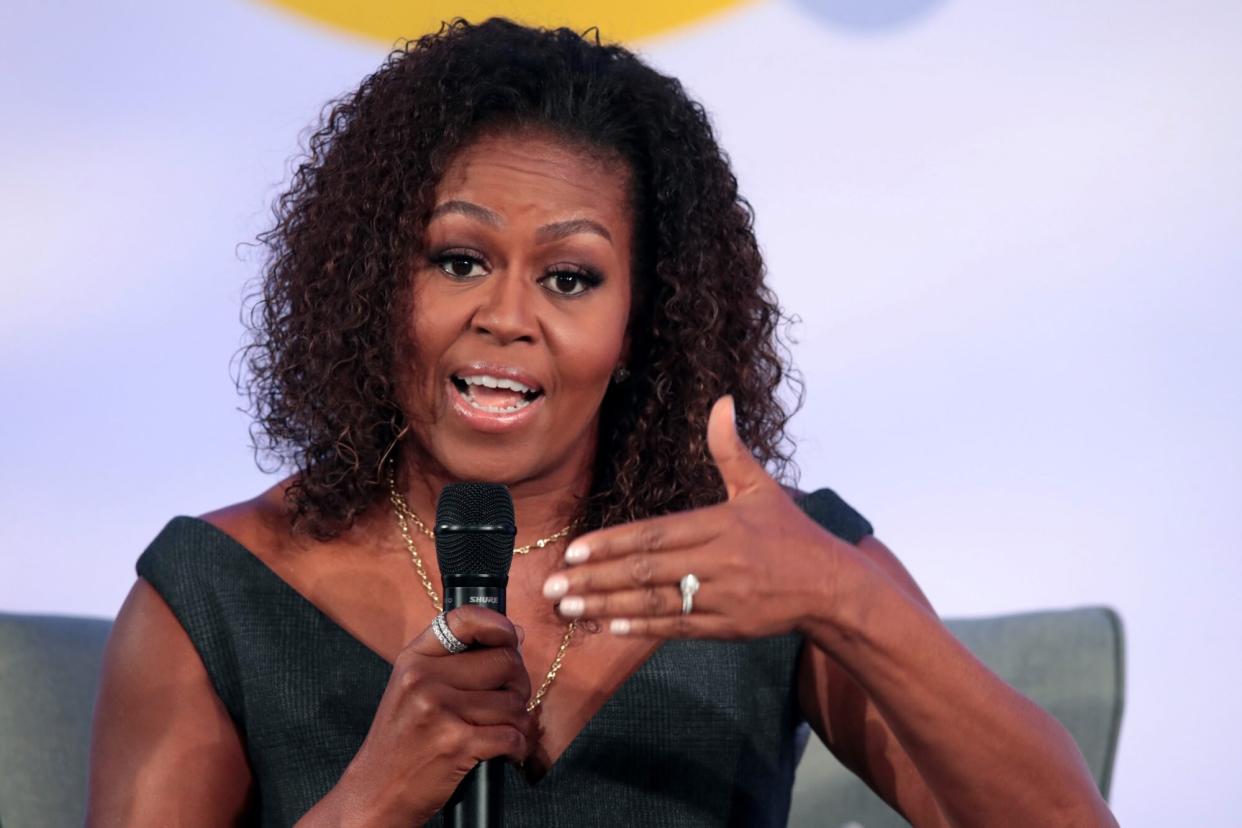 CHICAGO, ILLINOIS - OCTOBER 29: Former first lady Michelle Obama speaks to guests at the Obama Foundation Summit at Illinois Institute of Technology on October 29, 2019 in Chicago, Illinois. The Summit is an annual event hosted by the Obama Foundation. The 2019 theme is "Places Reveal Our Purpose". (Photo by Scott Olson/Getty Images)