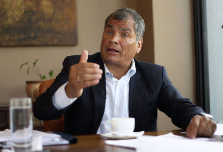 FILE PHOTO - Ecuador's former President Rafael Correa talks to Reuters, in Quito, Ecuador January 30, 2018. Picture taken January 30, 2018. REUTERS/Daniel Tapia