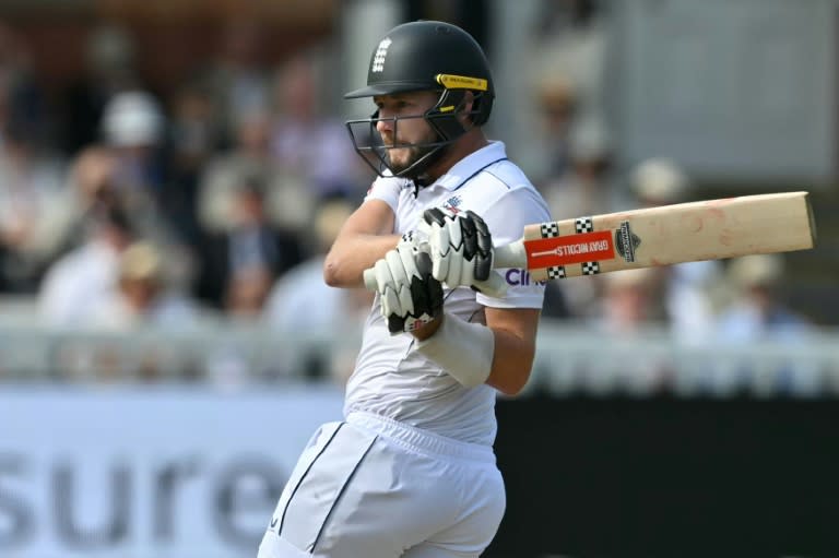 Eyes on the prize: England's Gus Atkinson hits a boundary on his way to 118 against Sri Lanka in the second Test at Lord's (Glyn KIRK)