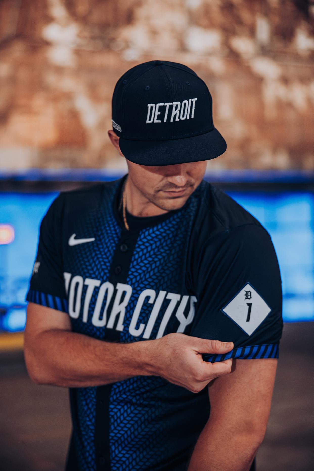Detroit Tigers left-hander Tarik Skubal models the new City Connect uniforms in Detroit, Michigan.