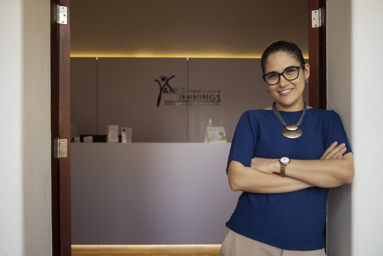 Gynecologist Yanet Jennings poses for a photo in her private clinic, in Oaxaca, Mexico, Friday, Oct. 14, 2022. As a doctor, Jennings said, she’s comfortable with her decision to honor patients’ reproductive rights, and not impose moral or religious judgments on them. (AP Photo/Maria Alferez)