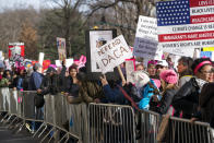 <p>Las personas se reúnen en Central Park mientras esperan el comienzo de una marcha que exige igualdad de derechos para las mujeres y protesta contra las posturas y políticas del presidente Donald Trump en Nueva York. (AP Foto/Craig Ruttle) </p>