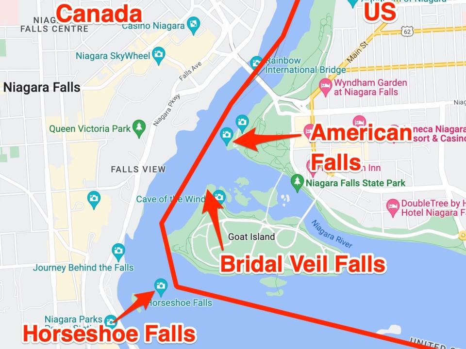 A map of Niagara Falls US and Canada