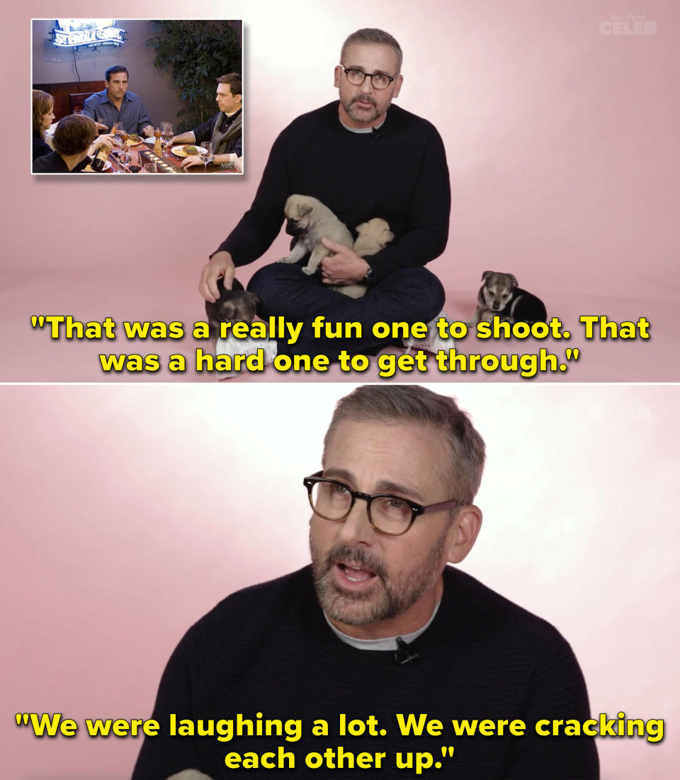 Steve explaining how Dinner Party was such a fun episode to film