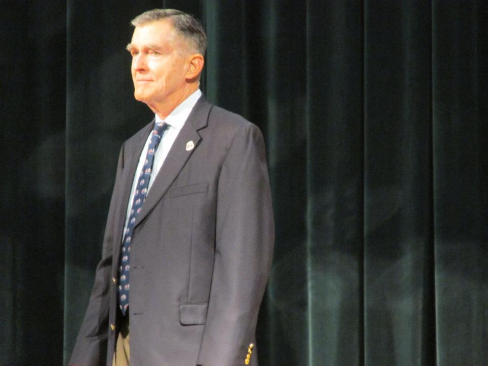 Retired Navy Capt. Chuck Deleot is recognized as an honorary member of the special forces regiment during a Nov. 4, 2021, ceremony at Fort Bragg.