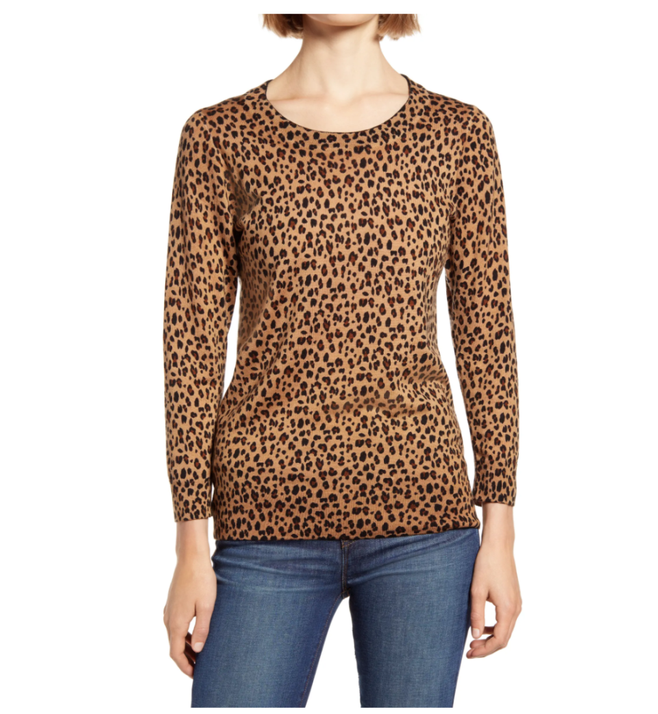 J.Crew Leopard Print Merino Wool Sweater. Image via Nordstrom.